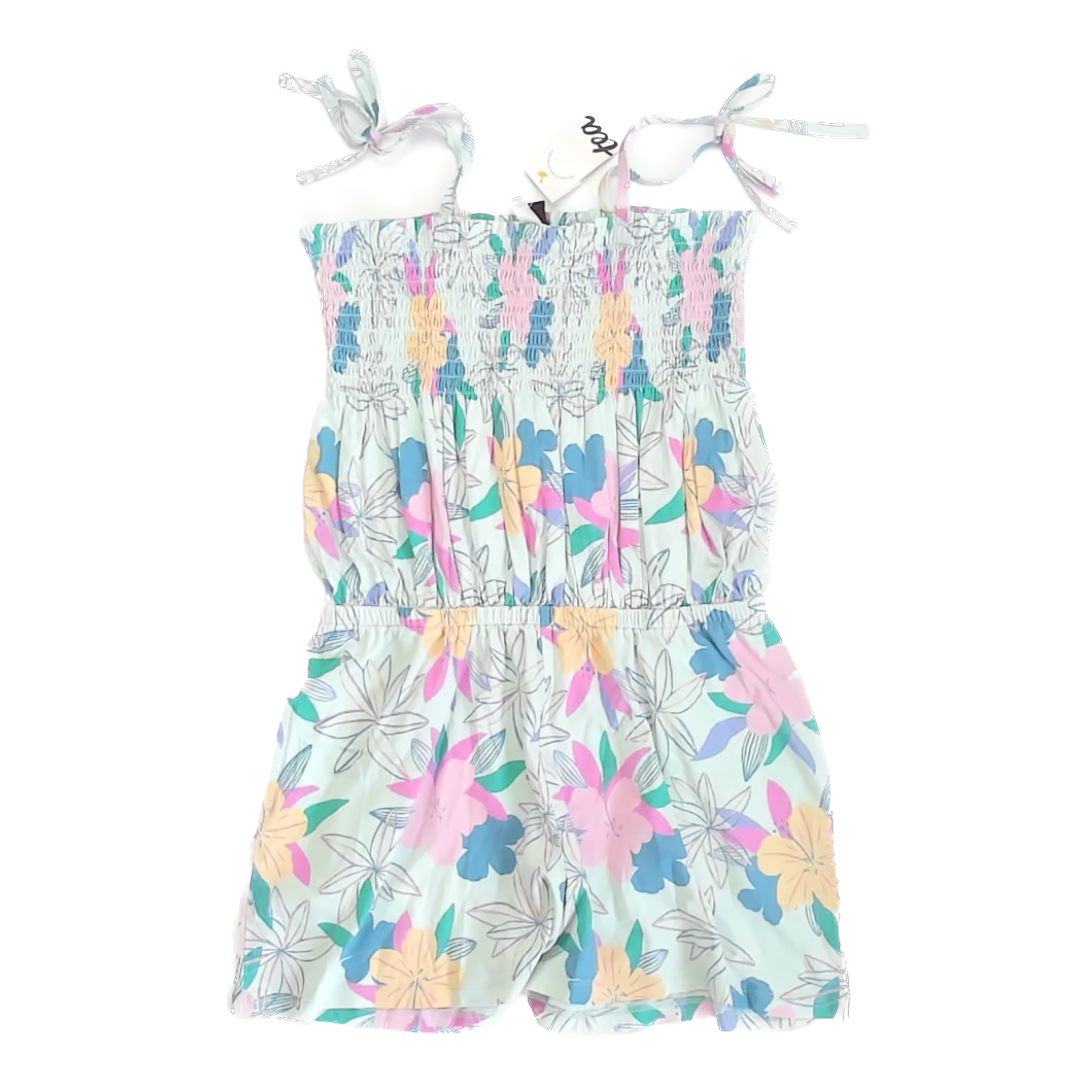 Tea Collection Girls Aqua Flowers Romper Size: 16 Years Aqua Flowers