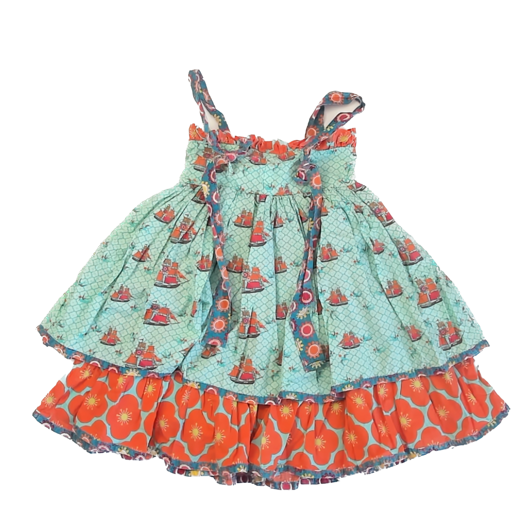 Jelly The Pug Girls Aqua | Orange Pirate ships Dress Size: 4T Aqua | Orange Pirate ships
