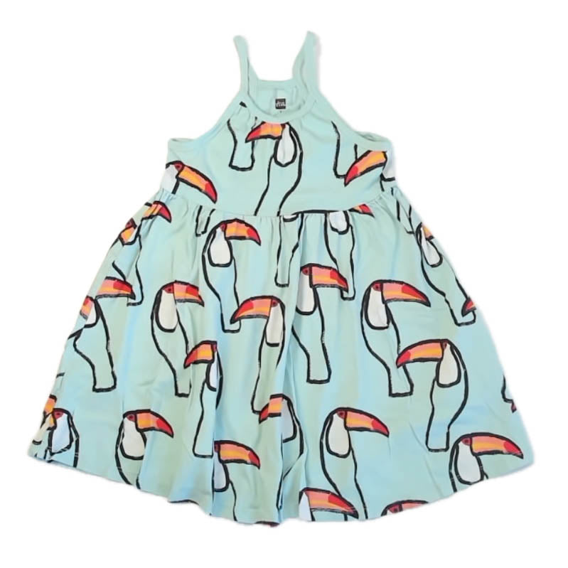 Tea Collection Girls Aqua Pelicans Dress Size: 7 Years Aqua Pelicans