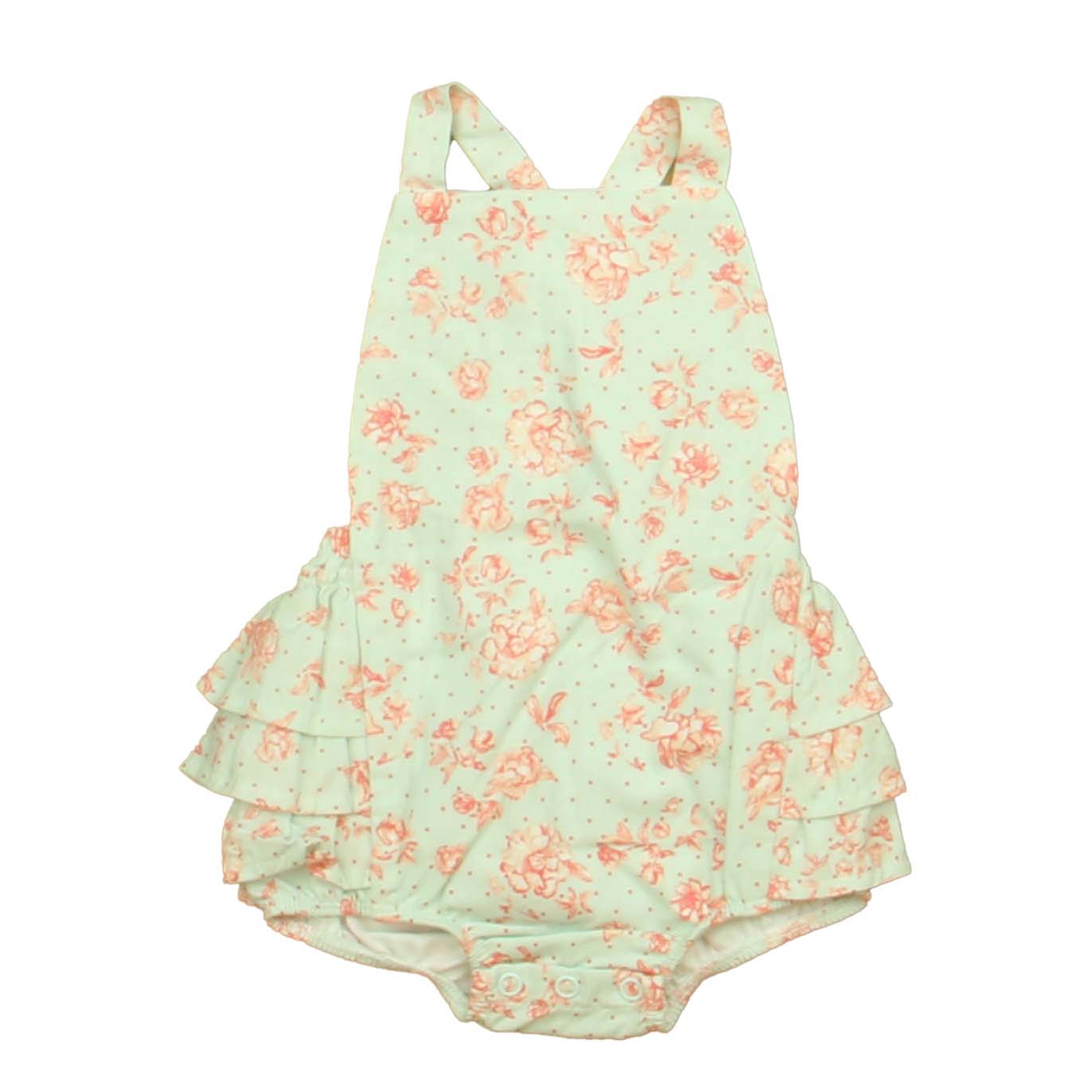 Mudpie Girls Aqua | Pink Floral Romper Size: 3-6 Months Aqua | Pink Floral