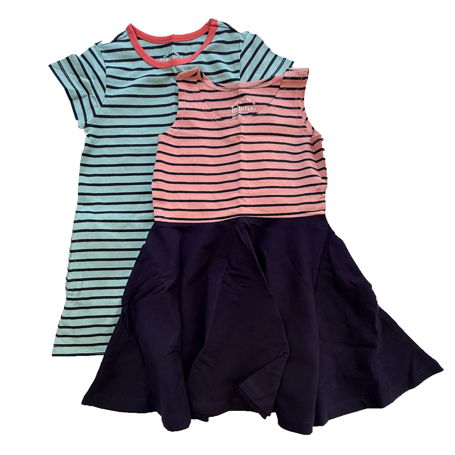 Mightly Girls Aqua | Pink Stripe Dress Size: 2-5T Aqua | Pink Stripe