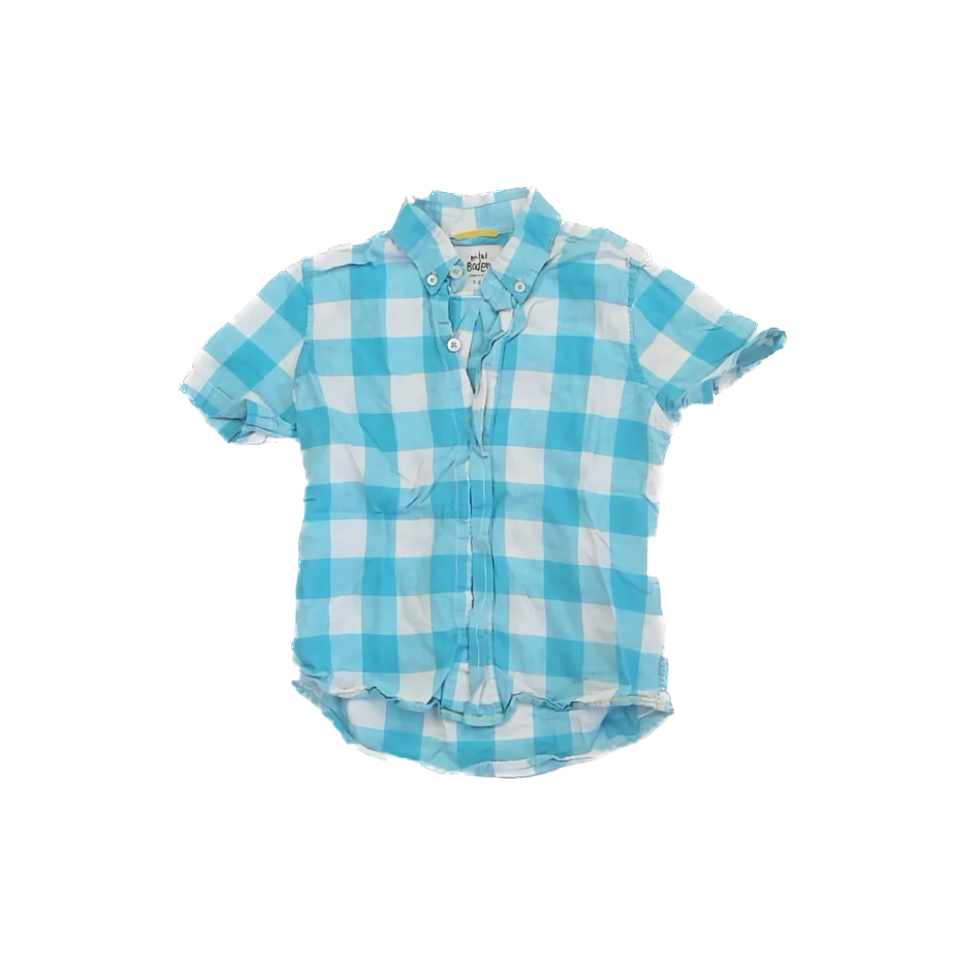 Boden Boys Aqua Plaid Button Down Short Sleeve Size: 5-6 Years Aqua Plaid
