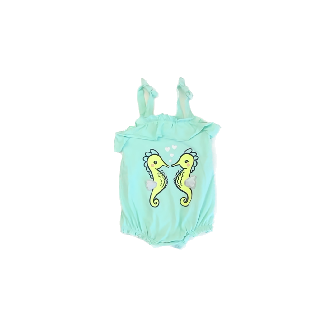 Cat & Jack Girls Aqua Seahorses Romper Size: 12 Months Aqua Seahorses