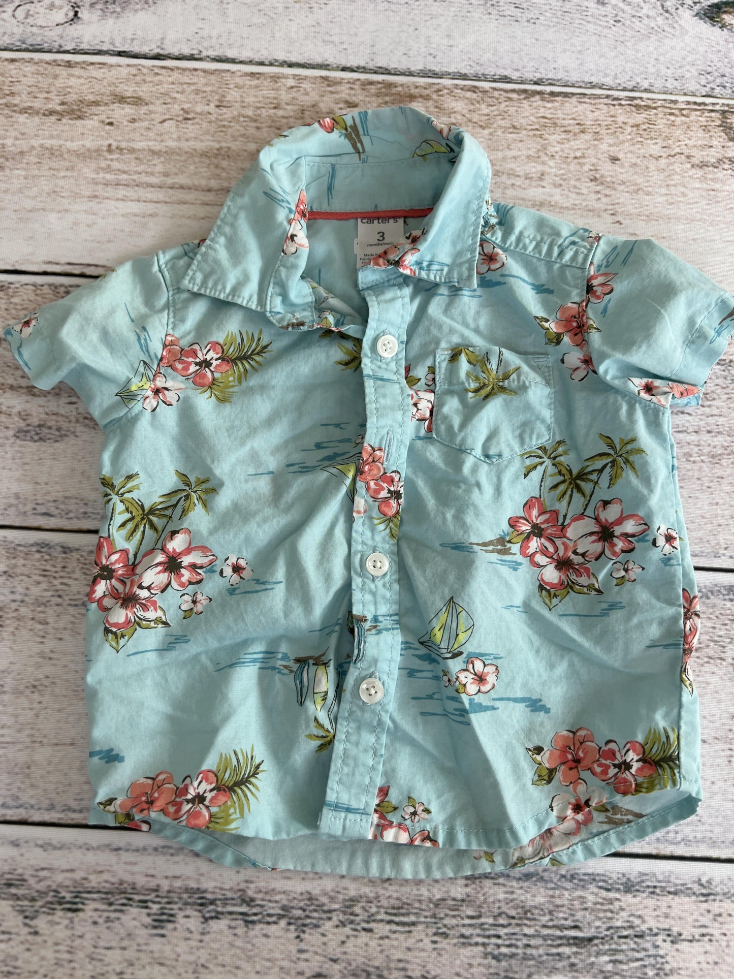 Carters Boys Aqua | Tropical Button Down Short Sleeve Size: 3 months Aqua | Tropical