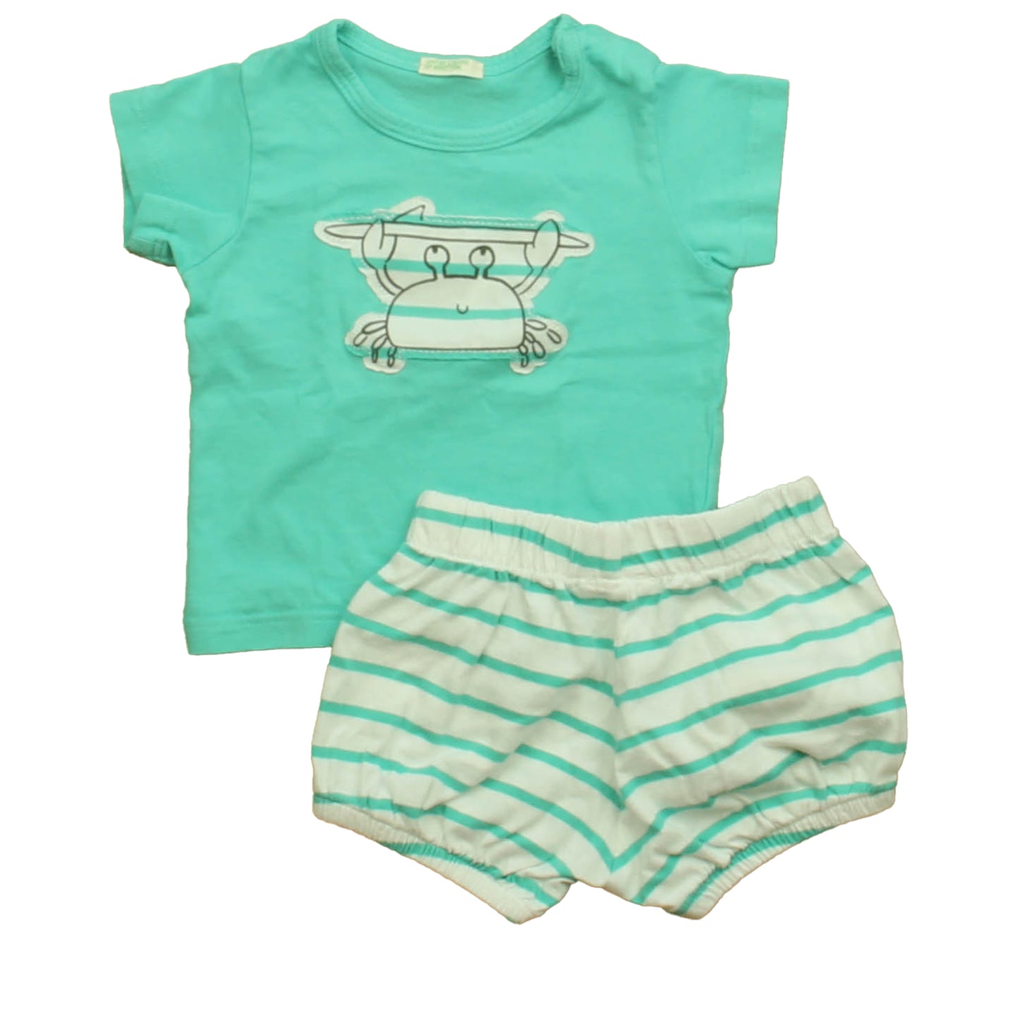 Benetton Boys Aqua | White Crab Apparel Sets Size: 3-6 Months Aqua | White Crab