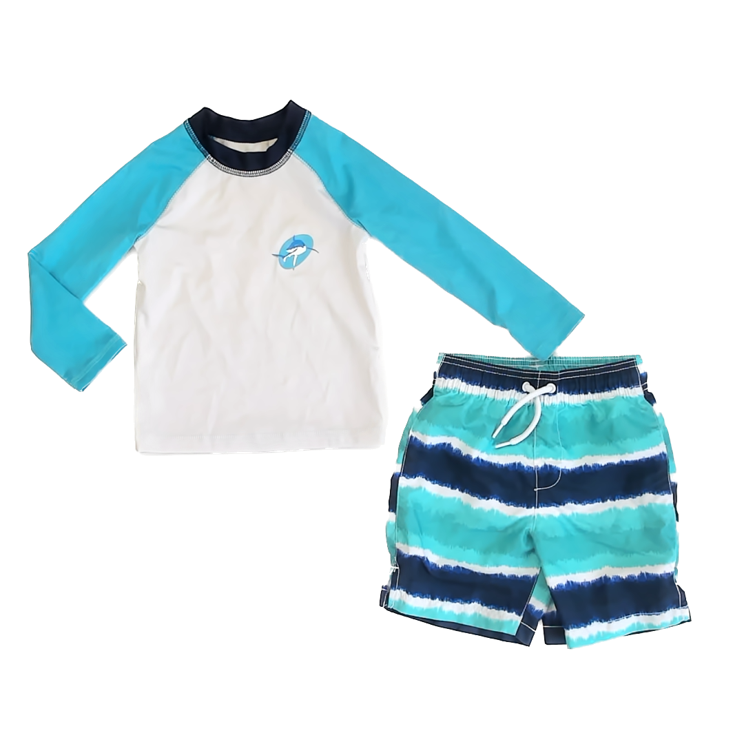 Children's Place Boys Aqua 2-piece Swimsuit Size: 3T Aqua