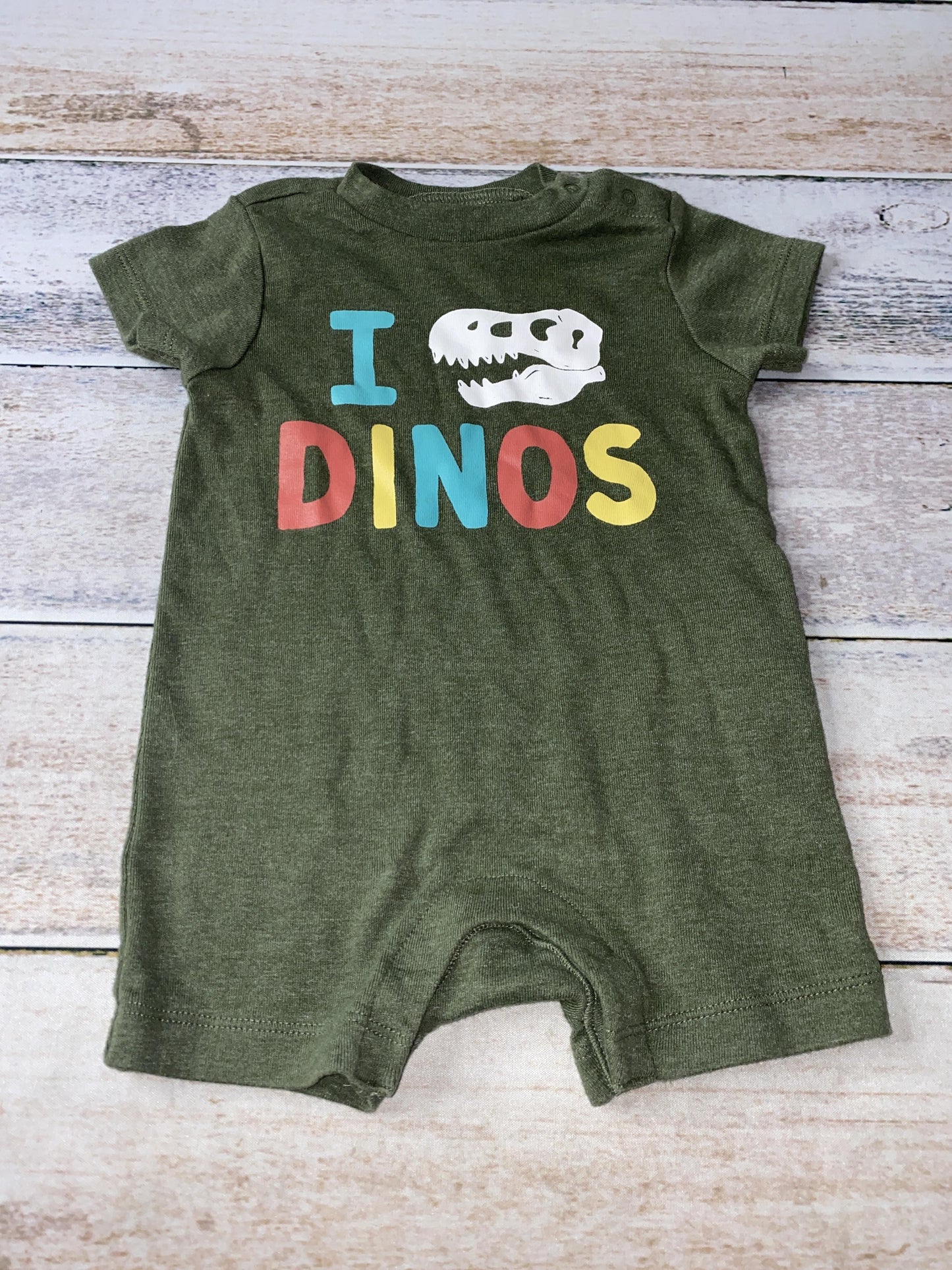 Boys Army Green | Dinosaur Romper Size: 3-6 months Army Green | Dinosaur