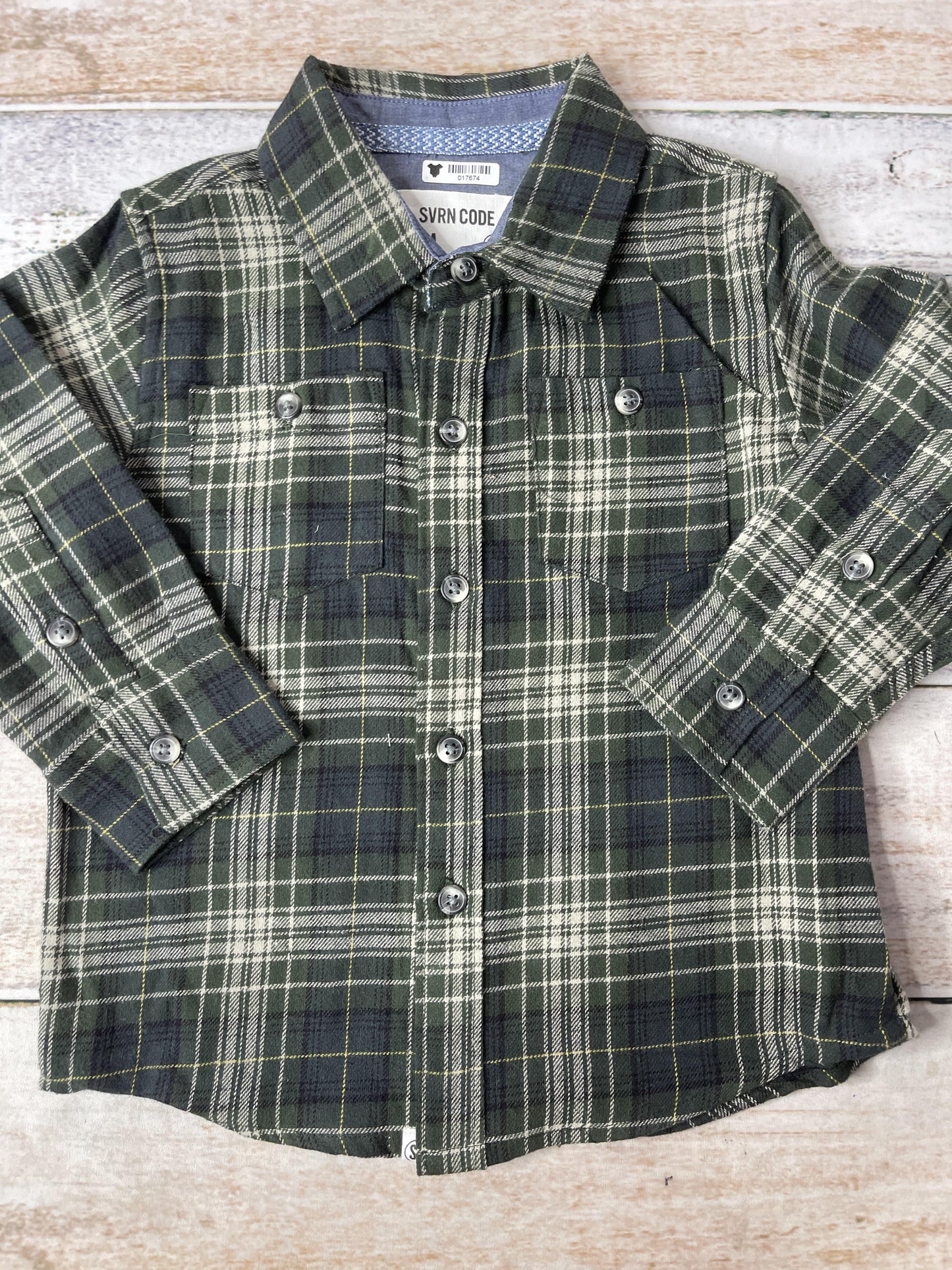 Sovereign Code Boys Army Green | Forest Green | Wool White Button Down Short Sleeve Size: 24 months Army Green | Forest Green | Wool White