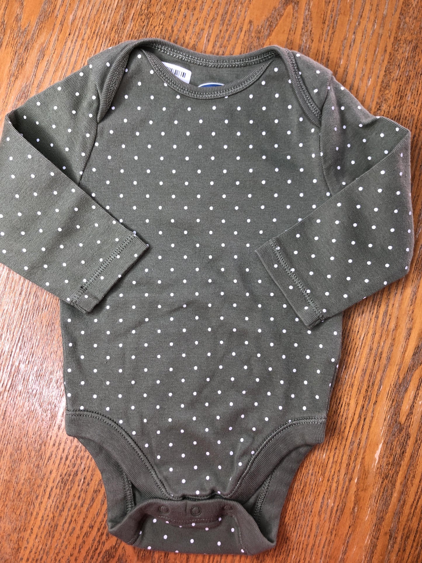 Old Navy Unisex Army Green | polka dot | White Onesie Size: 3-6 months Army Green | polka dot | White