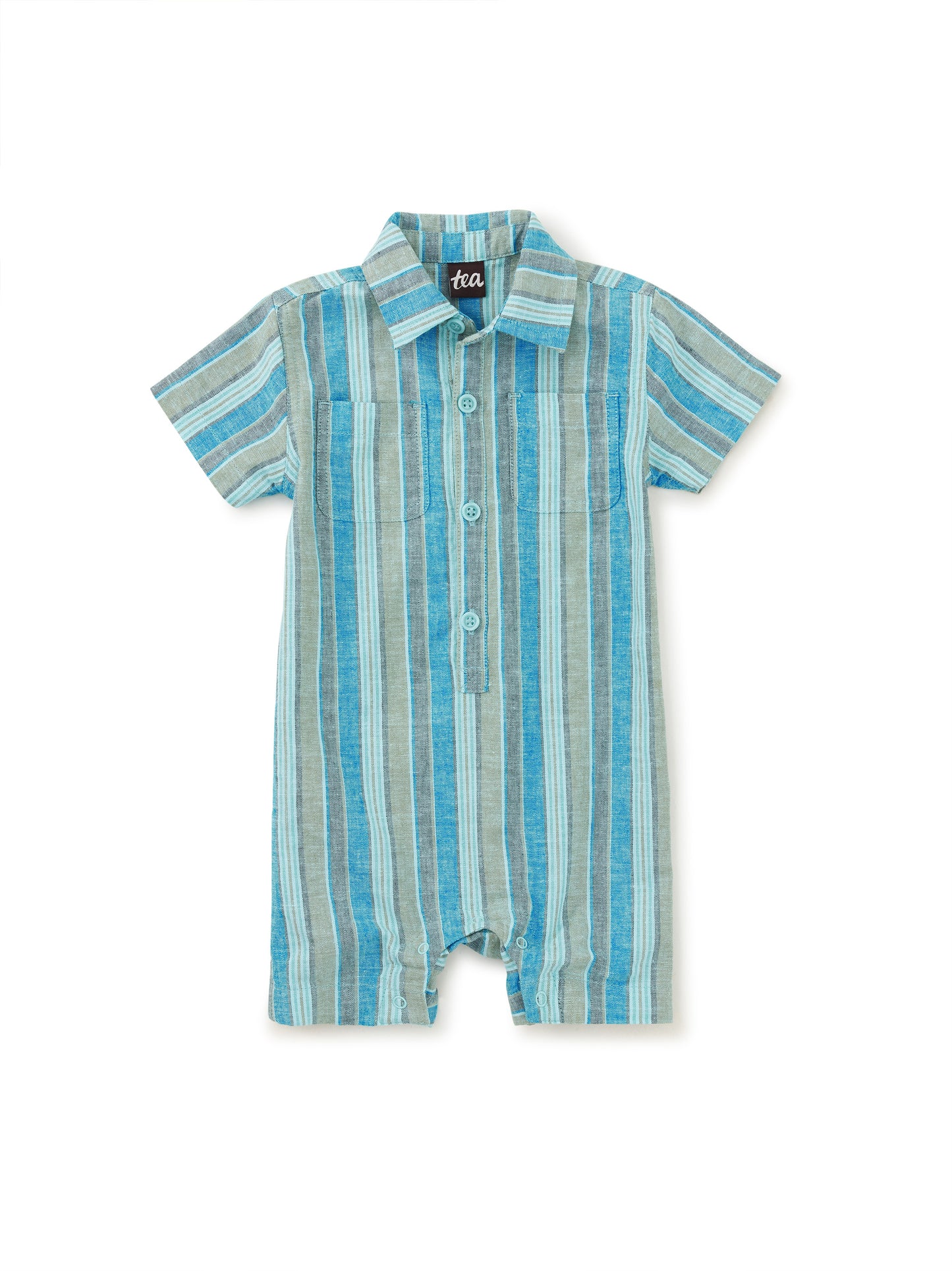 Tea Collection Boys Bay Leaf Stripe Romper Size: 0-3 Months Bay Leaf Stripe