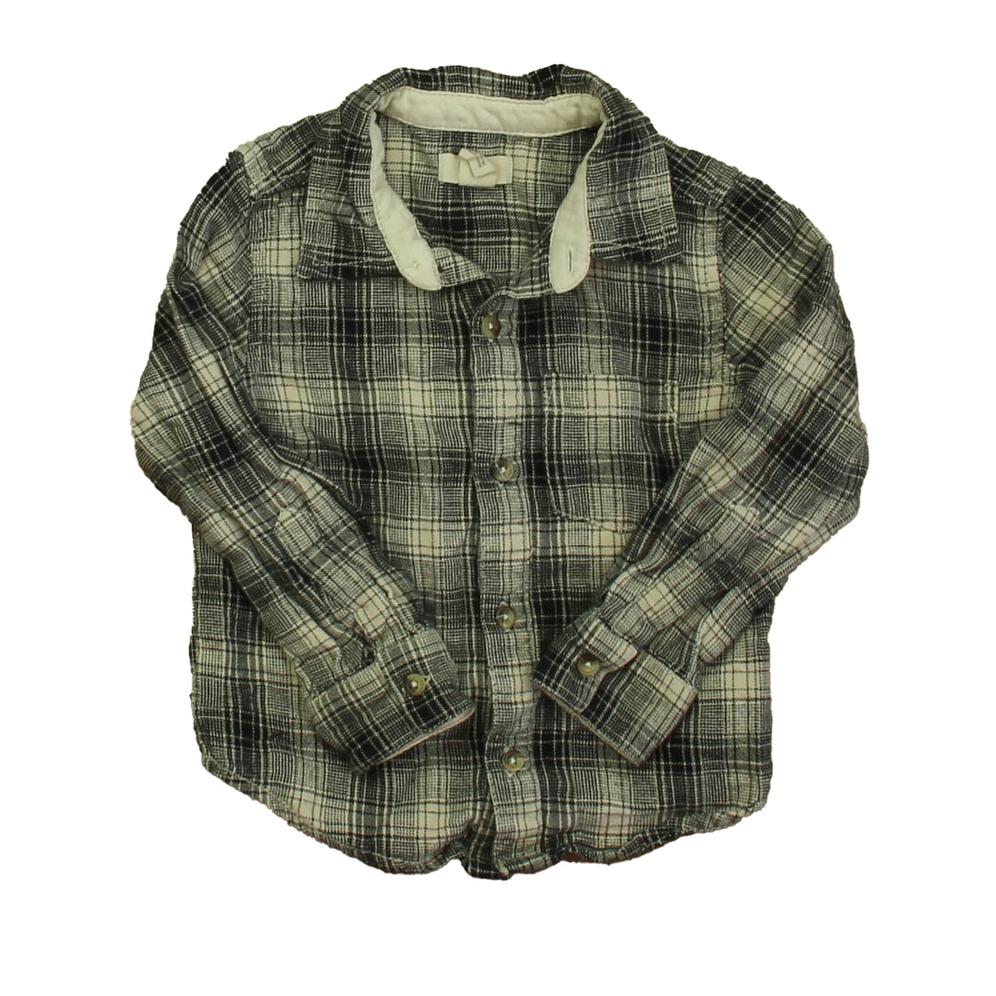 Peek Boys Beige | Black Plaid Button Down Long Sleeve Size: 18-24 Months Beige | Black Plaid