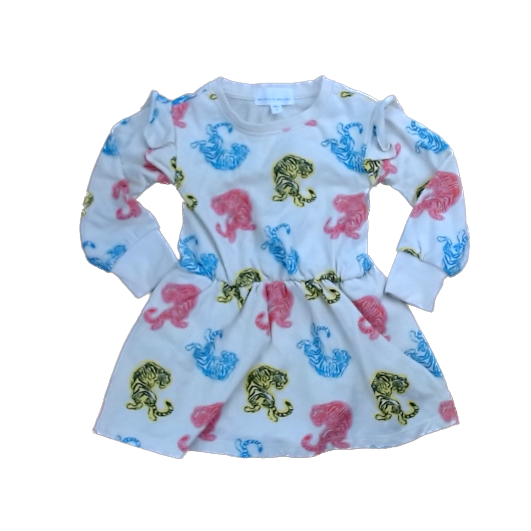 Rockets Of Awesome Girls Beige | Multicolored Tigers Dress Size: 2T Beige | Multicolored Tigers