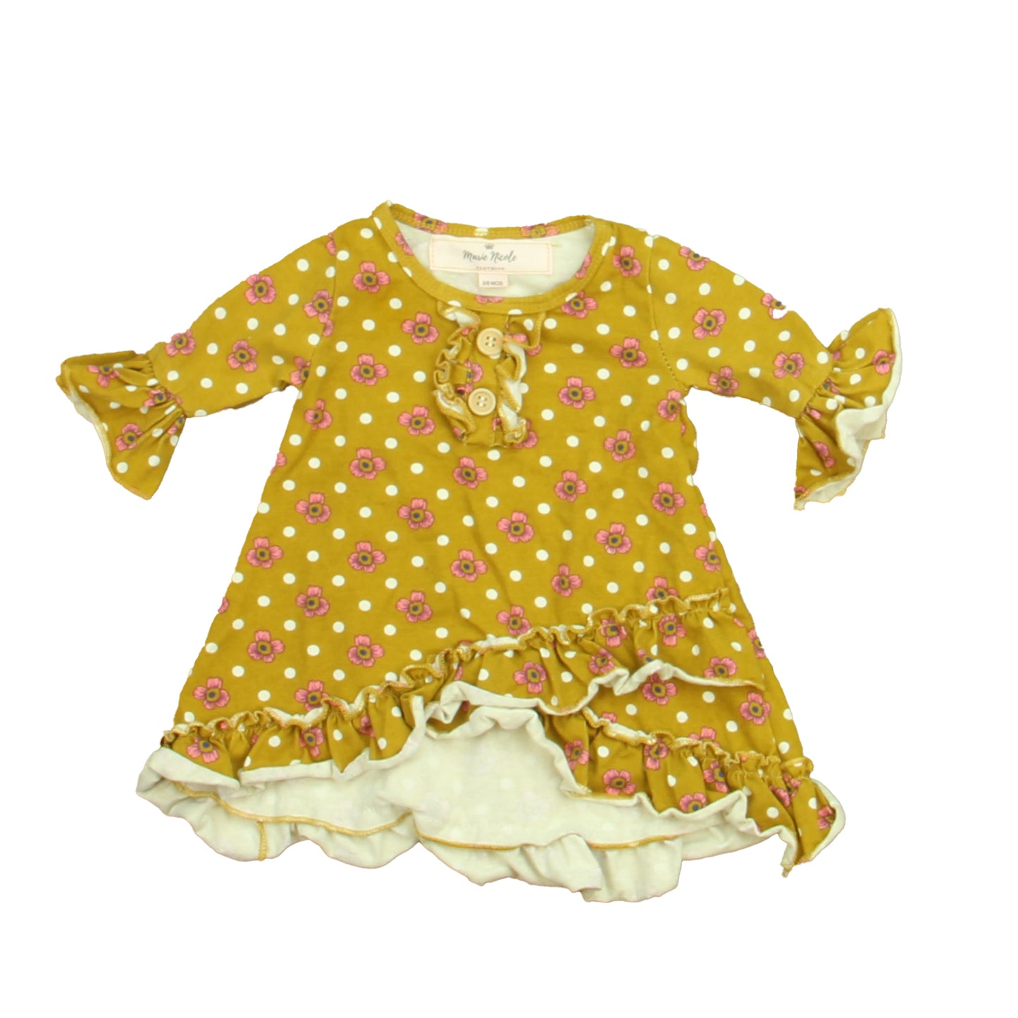 Marie Nicole Girls Beige | Pink Floral Dress Size: 3-6 Months Beige | Pink Floral