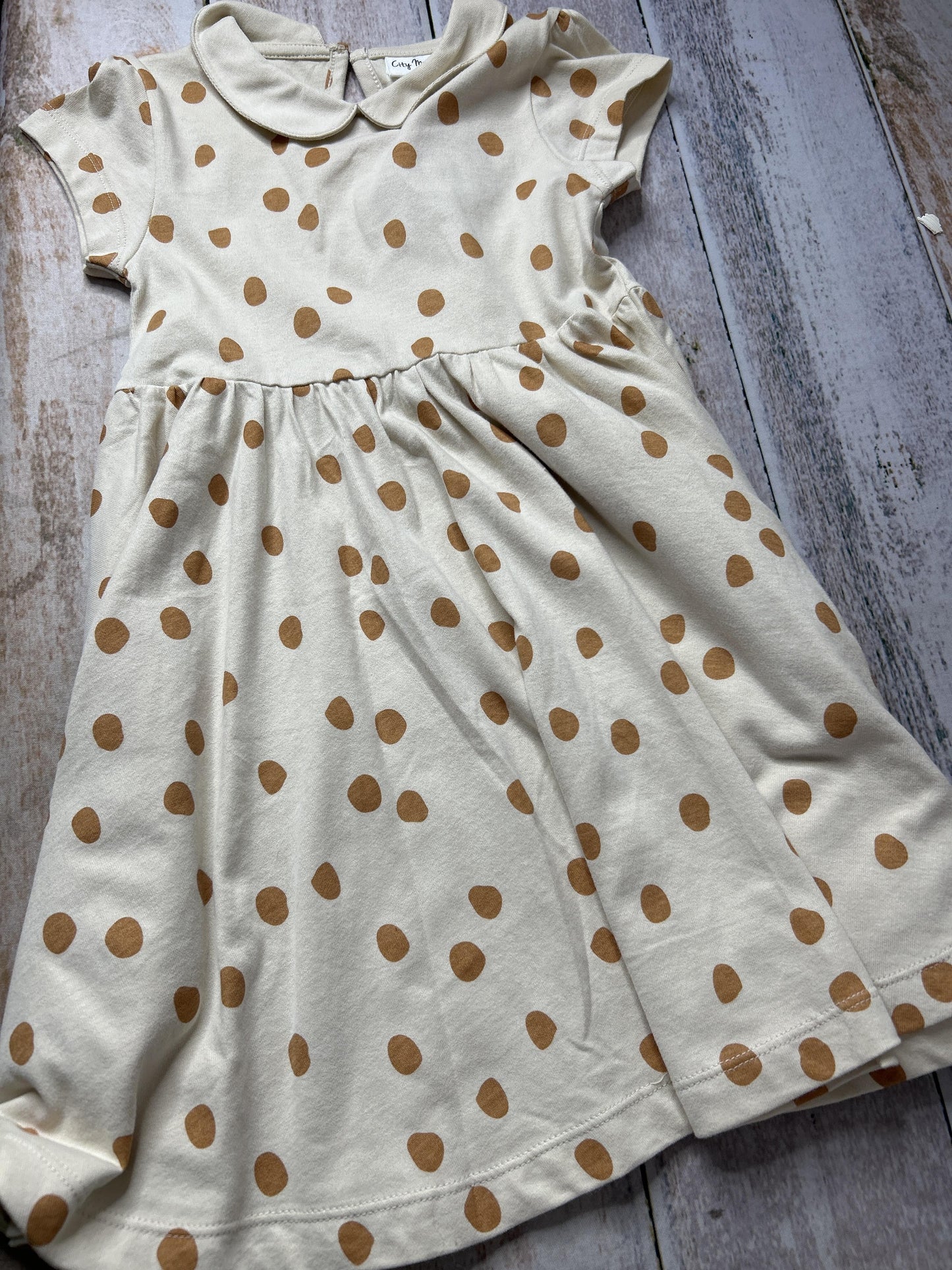 City Mouse Girls Beige | polka dot Dress Size: 4T Beige | polka dot