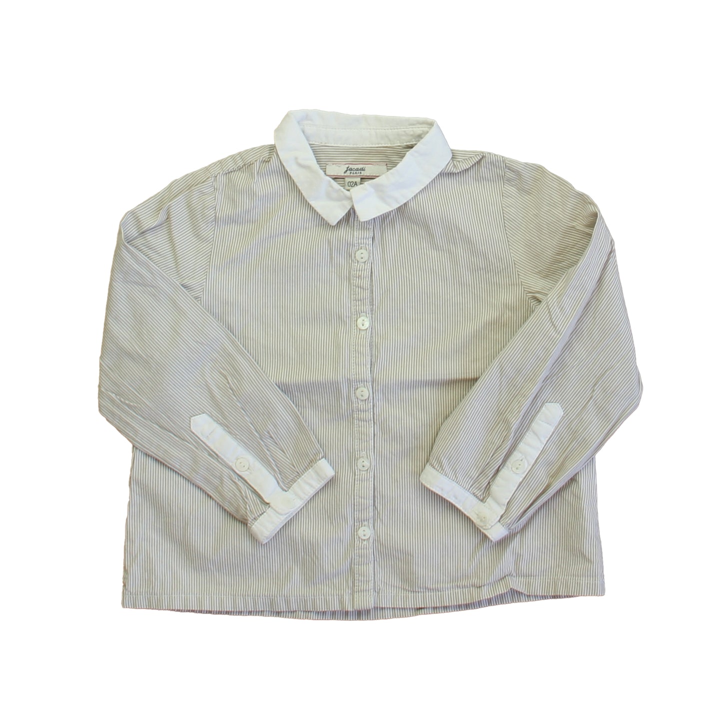 Jacadi Boys Beige Stripe Button Down Long Sleeve Size: 2T Beige Stripe