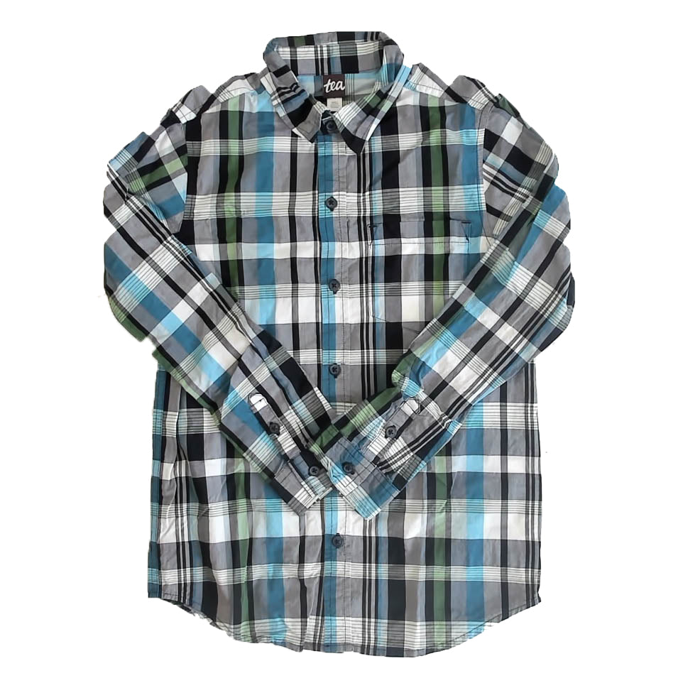 Tea Collection Boys Black | Blue Button Down Long Sleeve Size: 12 Years Black | Blue