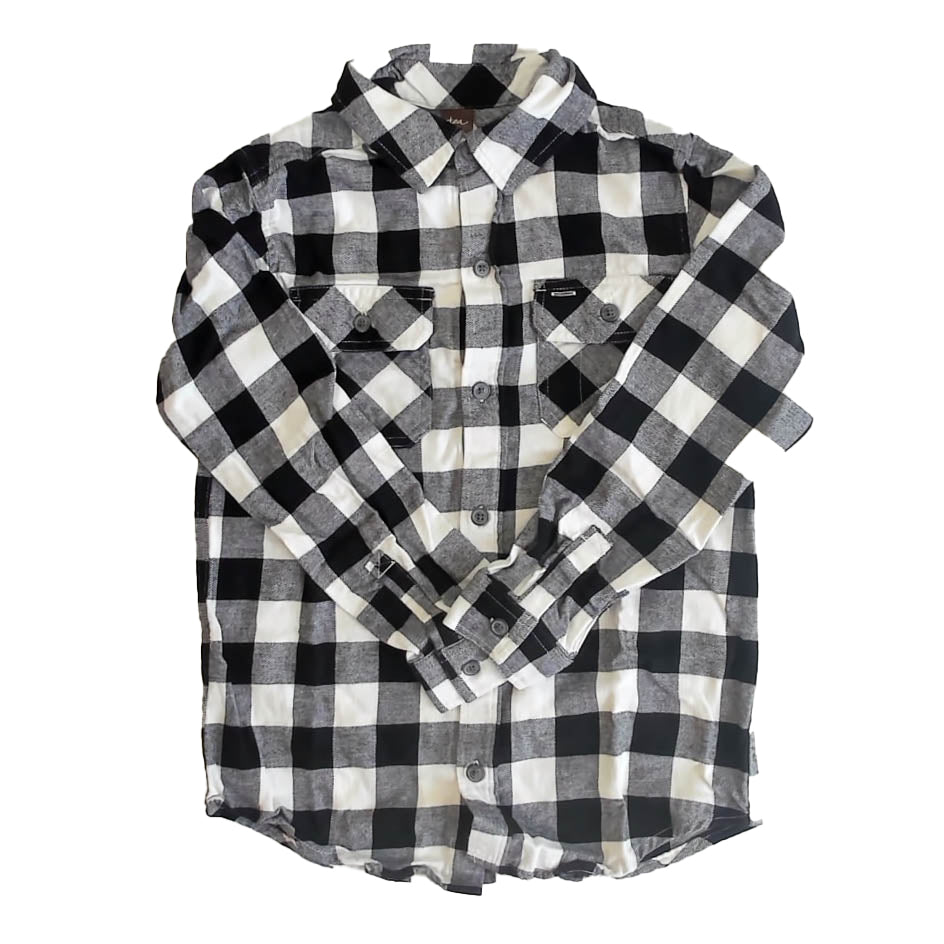 Tea Collection Boys Black Check Button Down Long Sleeve Size: 12 Years Black Check