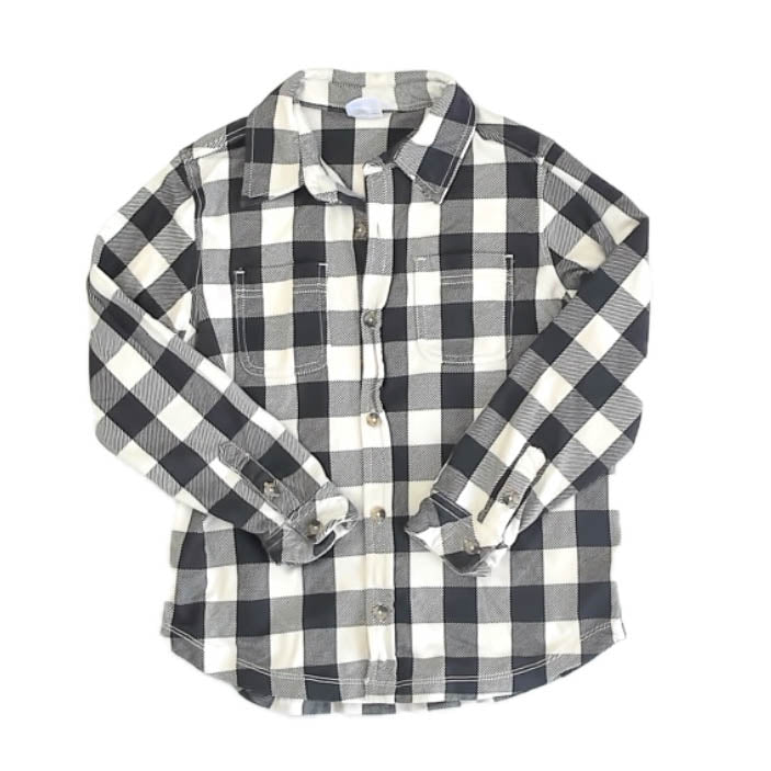 Hanna Andersson Boys Black Check Button Down Long Sleeve Size: 6-7 Years Black Check