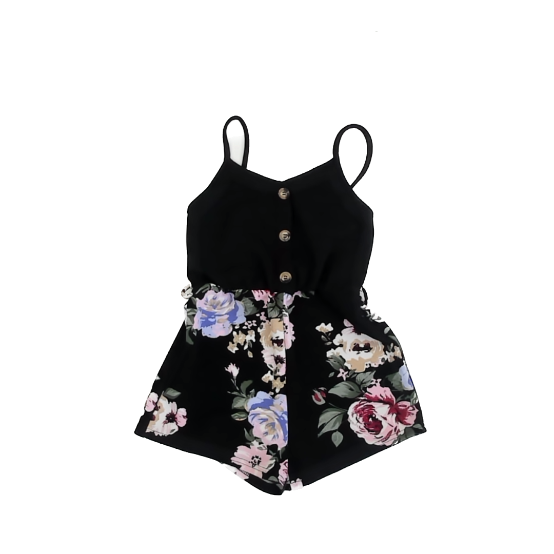 Shein Girls Black | Floral Romper Size: 7 Years Black | Floral