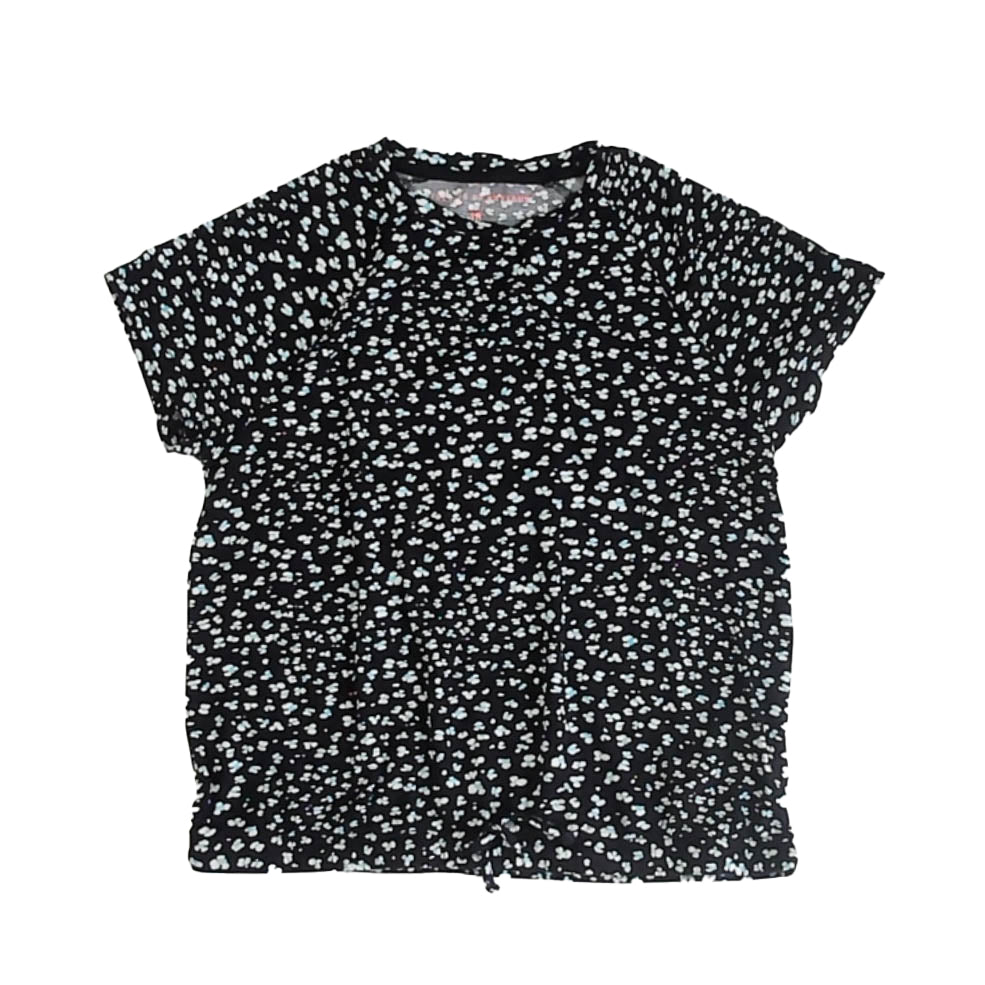 Rockets of Awesome Girls Black Floral Short Sleeve Shirt Size: 10 Years Black Floral