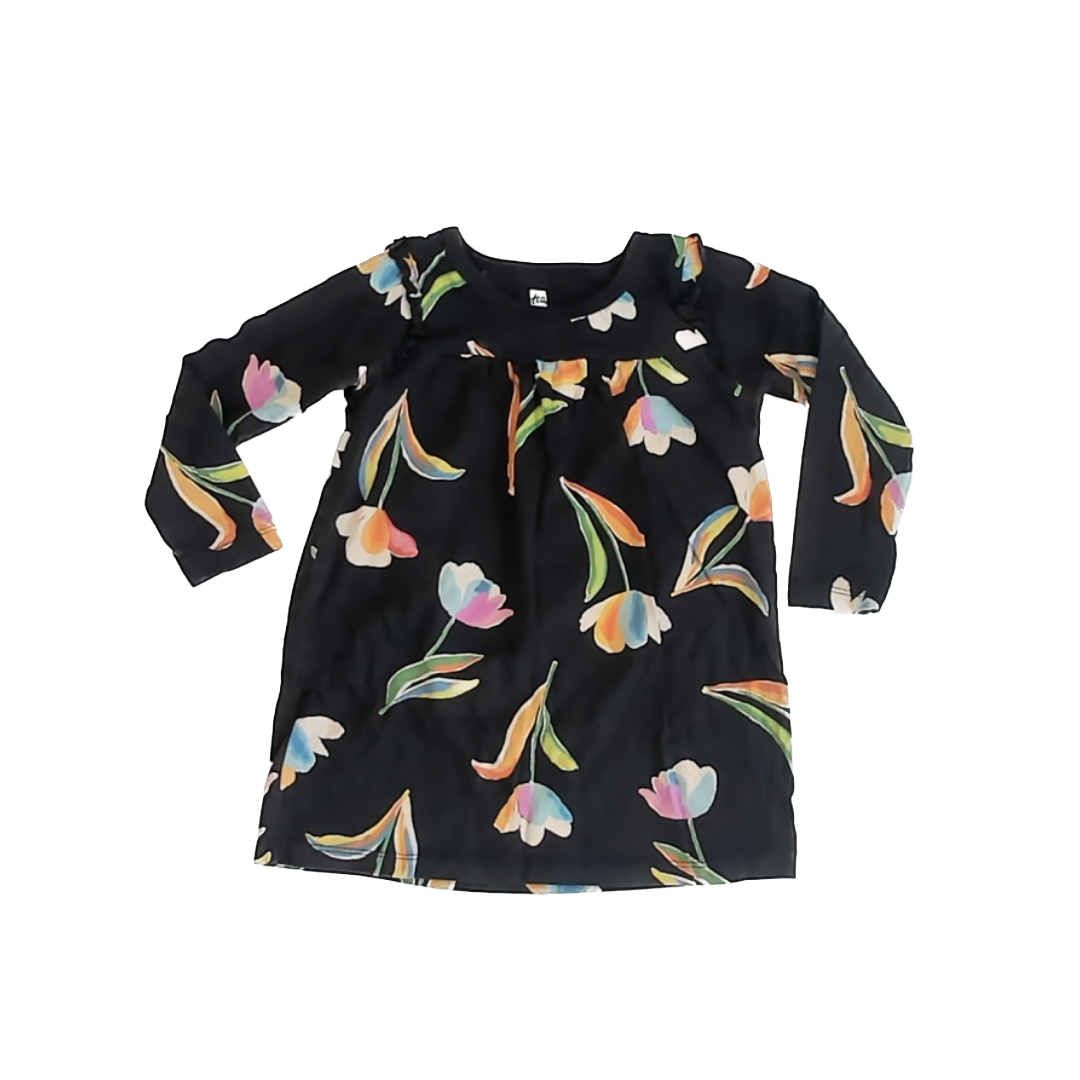 Tea Collection Girls Black | Flowers Dress Size: 2T Black | Flowers