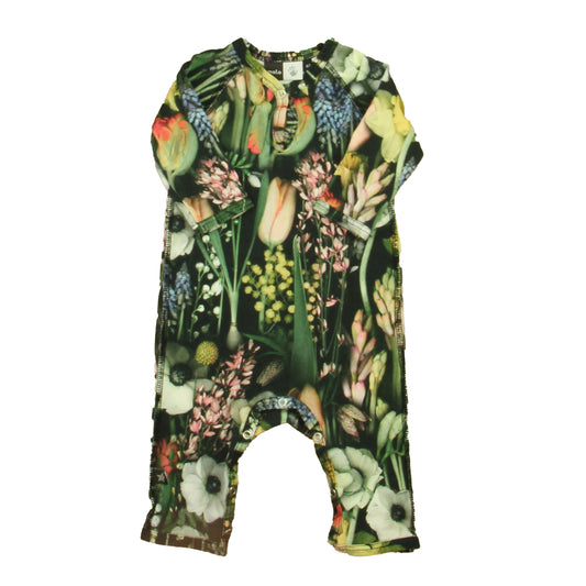 Molo Girls Black | Green Floral Long Sleeve Outfit Size: 0-3 Months Black | Green Floral