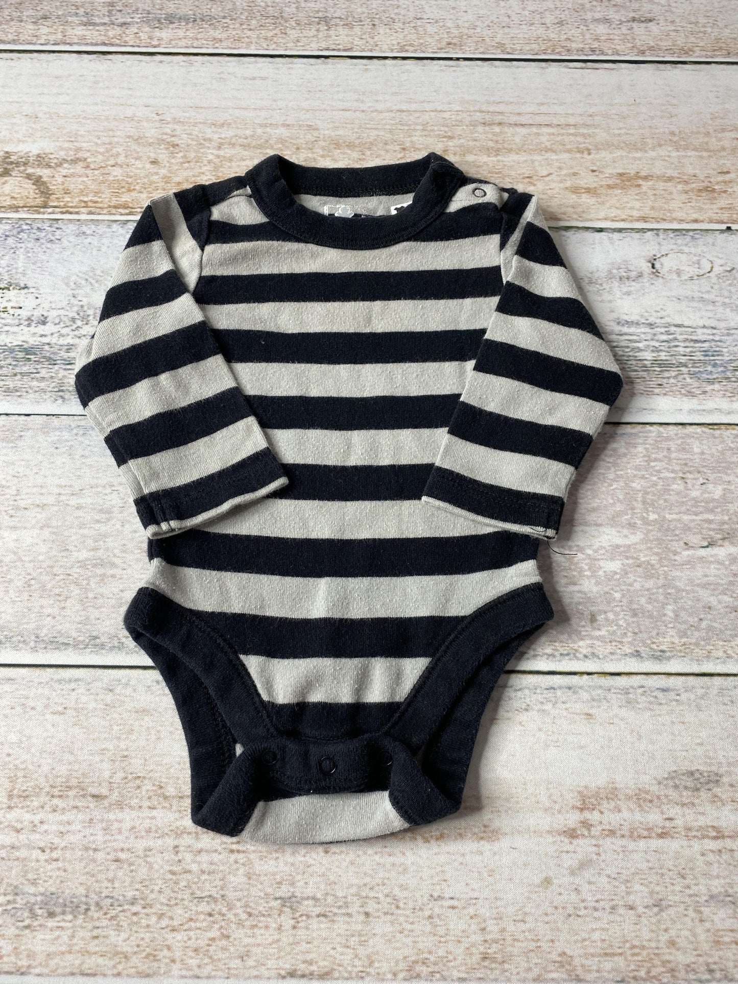 Old Navy Boys Black | Grey | Striped Onesie Size: 3-6 months Black | Grey | Striped