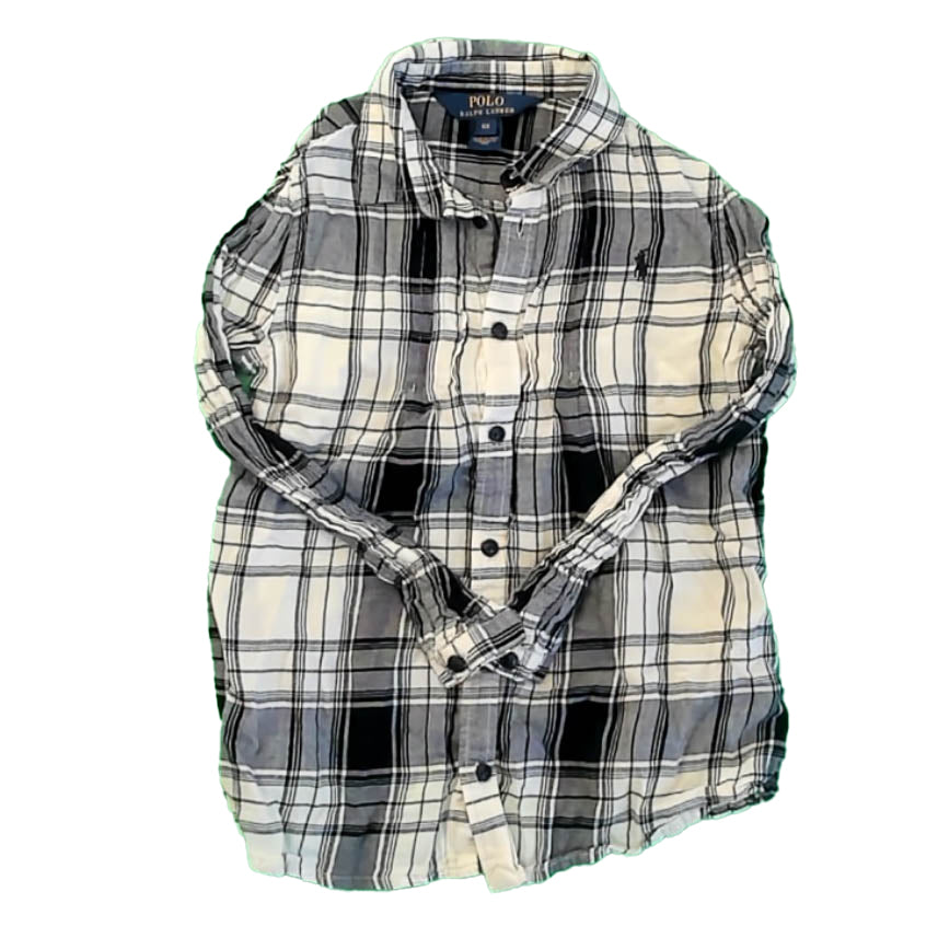 Ralph Lauren Girls Black | Ivory Plaid Blouse Size: 6 Years Black | Ivory Plaid
