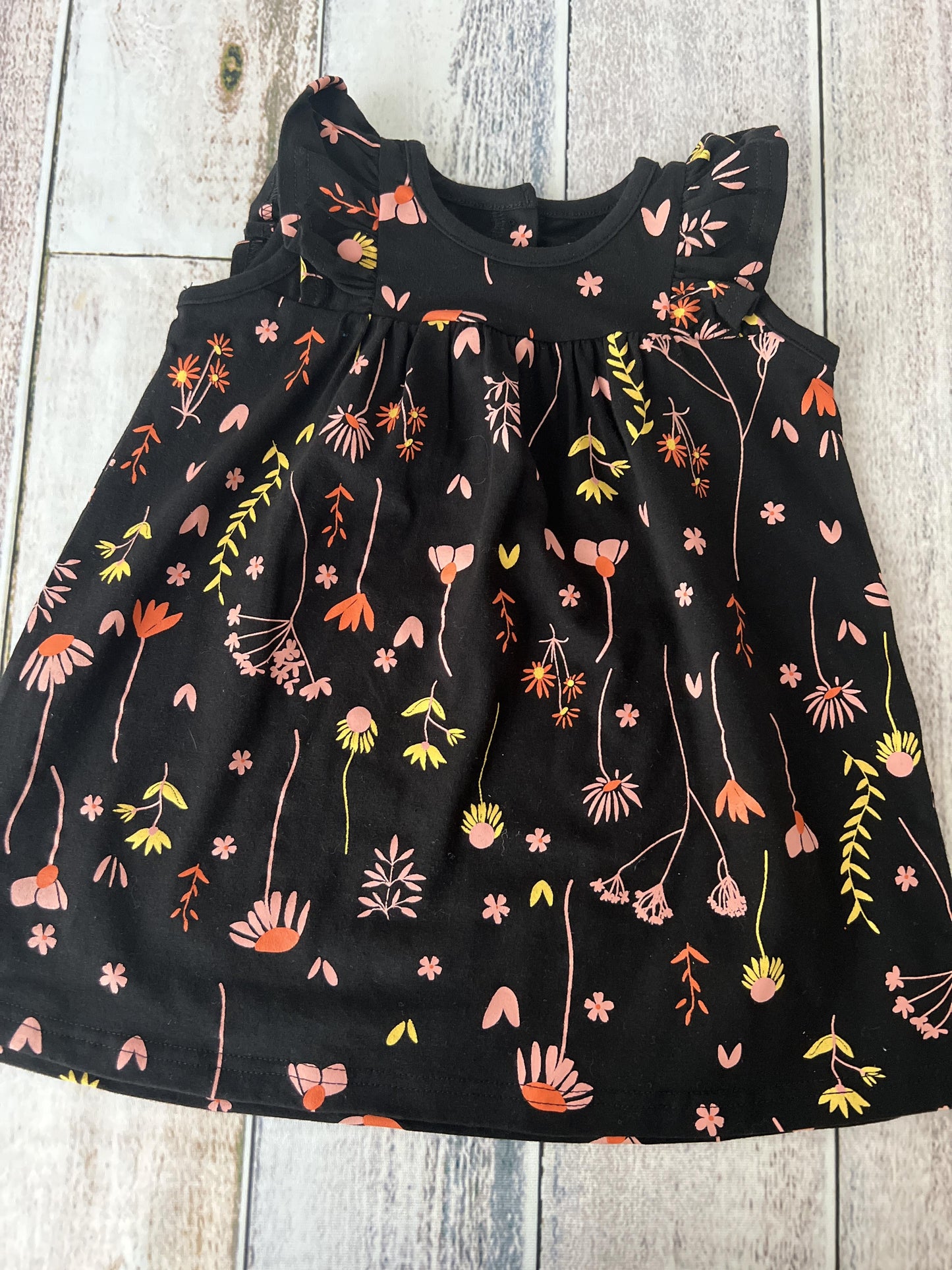 Tiny Tribe Girls Black | Pink floral Dress Size: 6-9 months Black | Pink floral