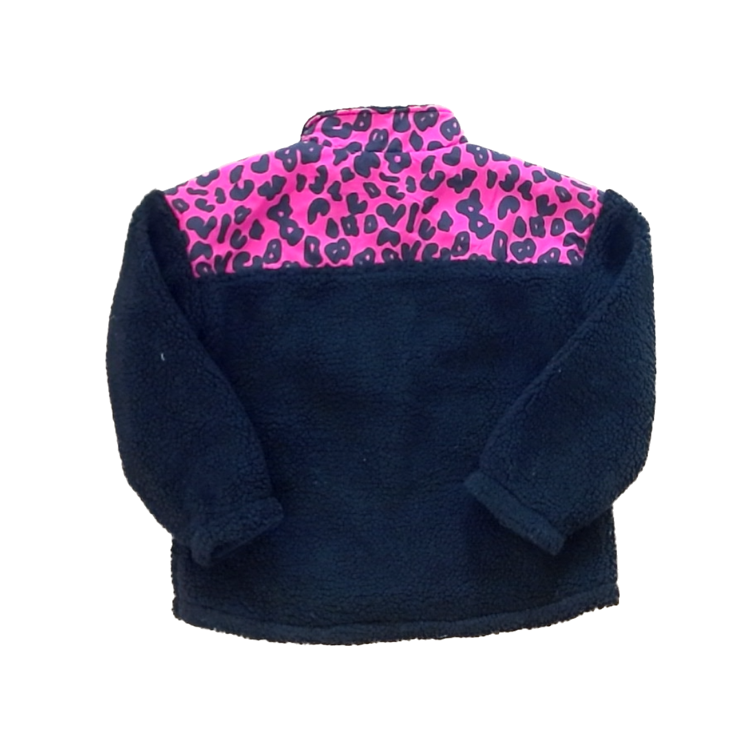 Rockets Of Awesome Girls Black | Pink Leopard Print Top Fleece Jacket Size: 6 Years Black | Pink Leopard Print Top Fleece