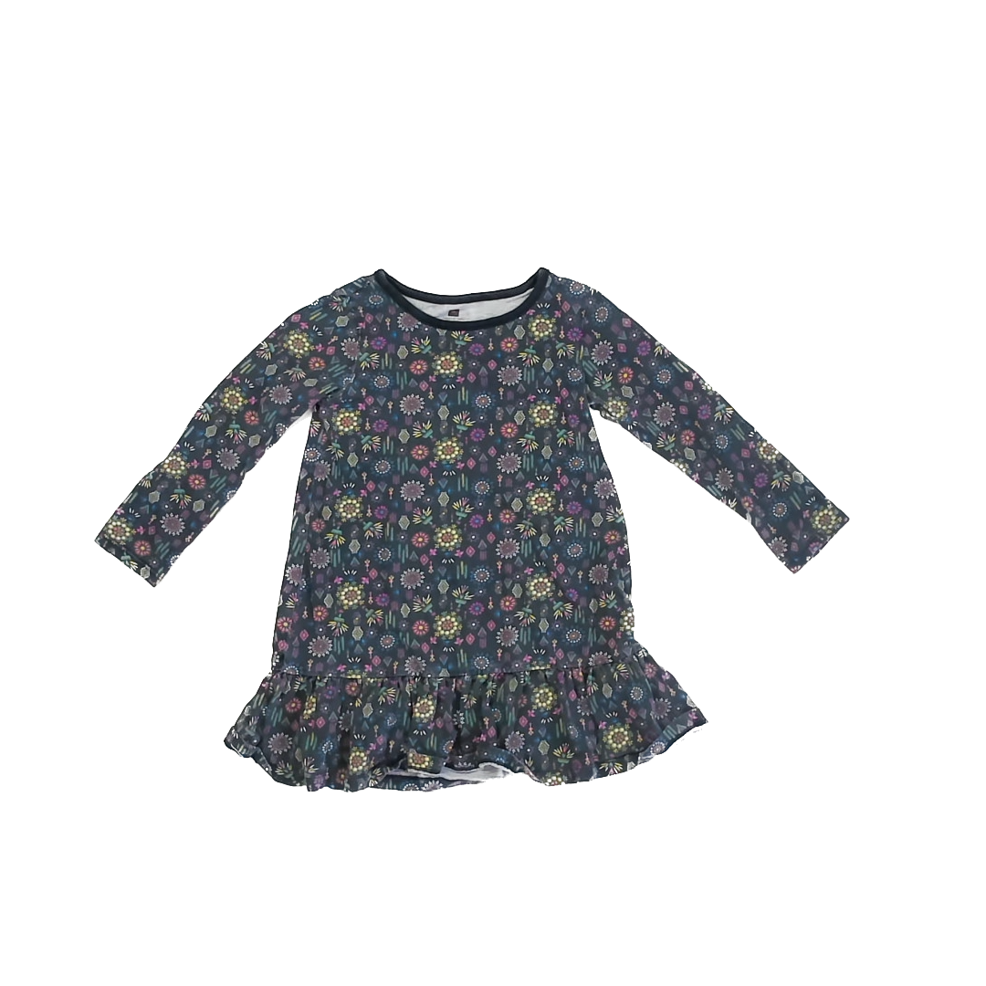 Tea Collection Girls Black | Pink Yellow Pattern Dress Size: 6 Years Black | Pink Yellow Pattern