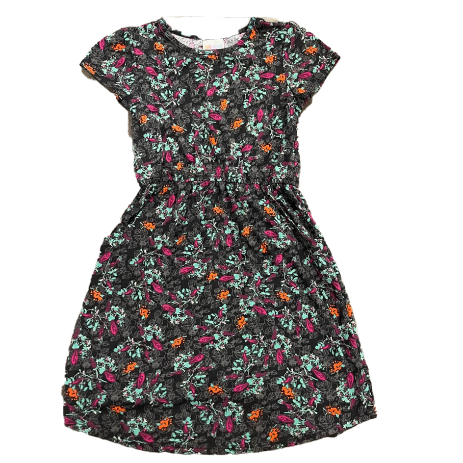 Lularoe Girls Black | Purple | Green Dress Size: 12 Years Black | Purple | Green