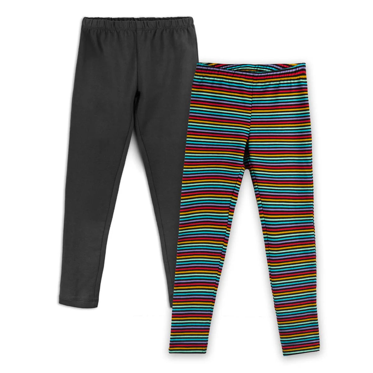 Mightly Girls Black | Rainbow Stripe Leggings Size: 6-14 Years Black | Rainbow Stripe