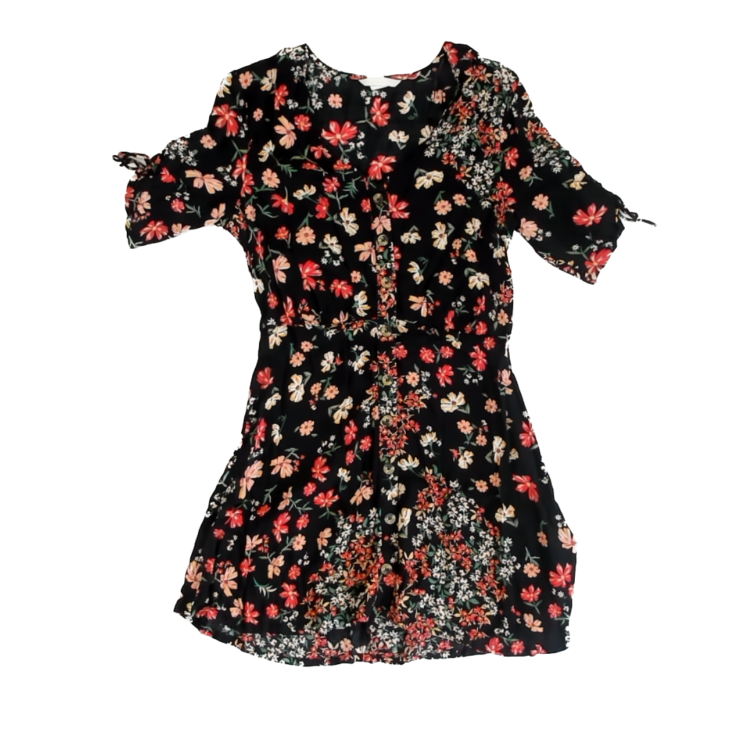 H&M Girls Black | Red Yellow Floral Dress Size: US 8 Black | Red Yellow Floral