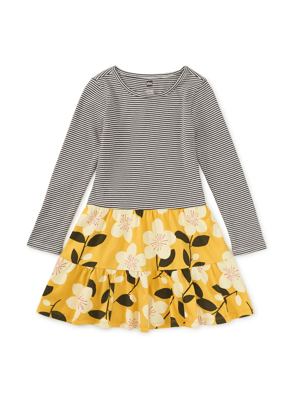 Tea Collection Girls Black Stripe | Yellow Floral Dress Size: 5T Black Stripe | Yellow Floral