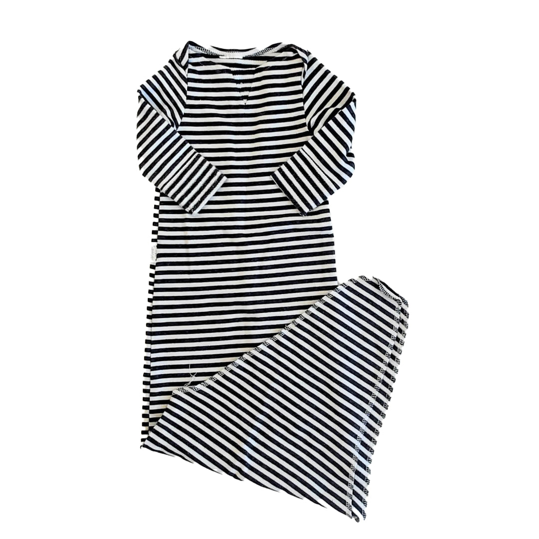 Simple Sawyer Unisex Black Stripe Nightgown Size: 6-9 Months Black Stripe