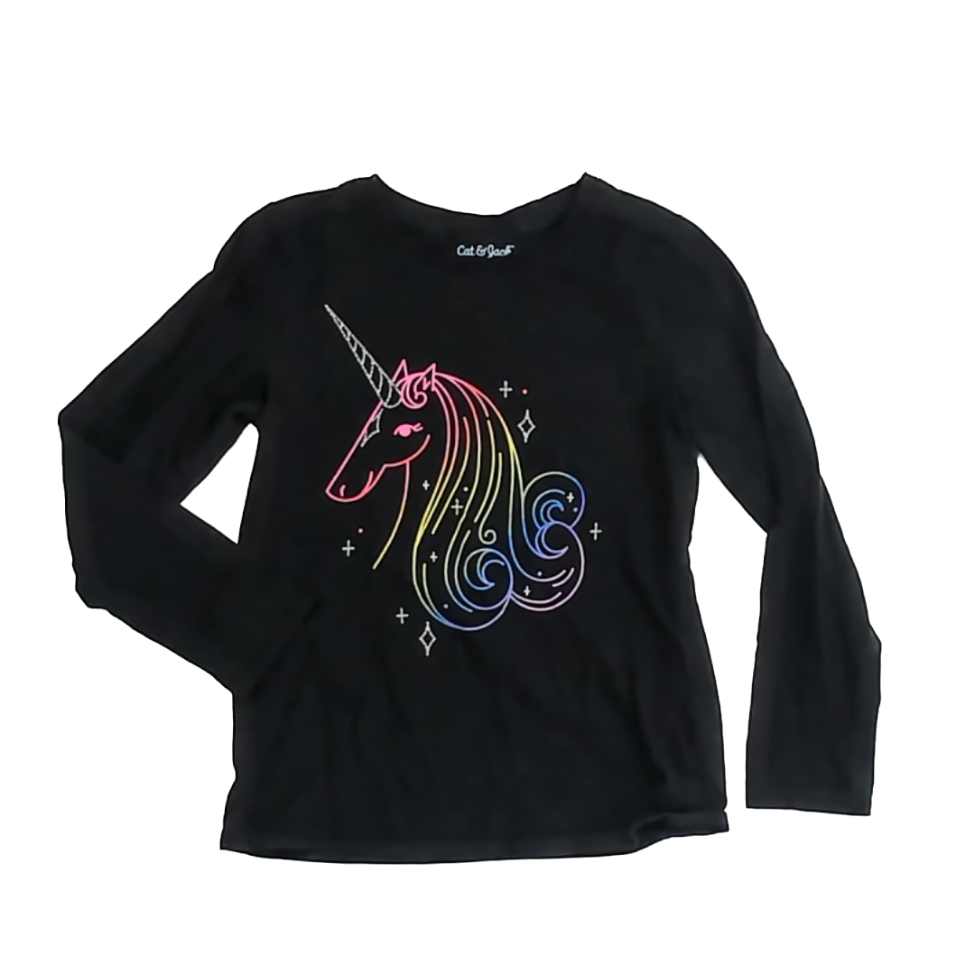Cat & Jack Girls Black | Unicorn Long Sleeve T-Shirt Size: 6 Years Black | Unicorn
