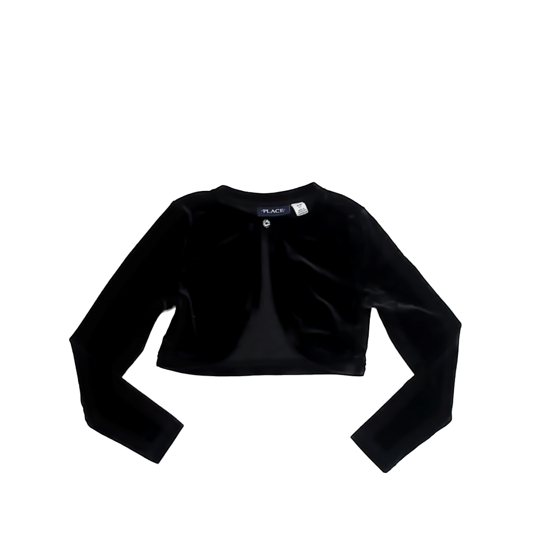 Children's Place Girls Black Velour Cardigan Size: 5-6 Years Black Velour