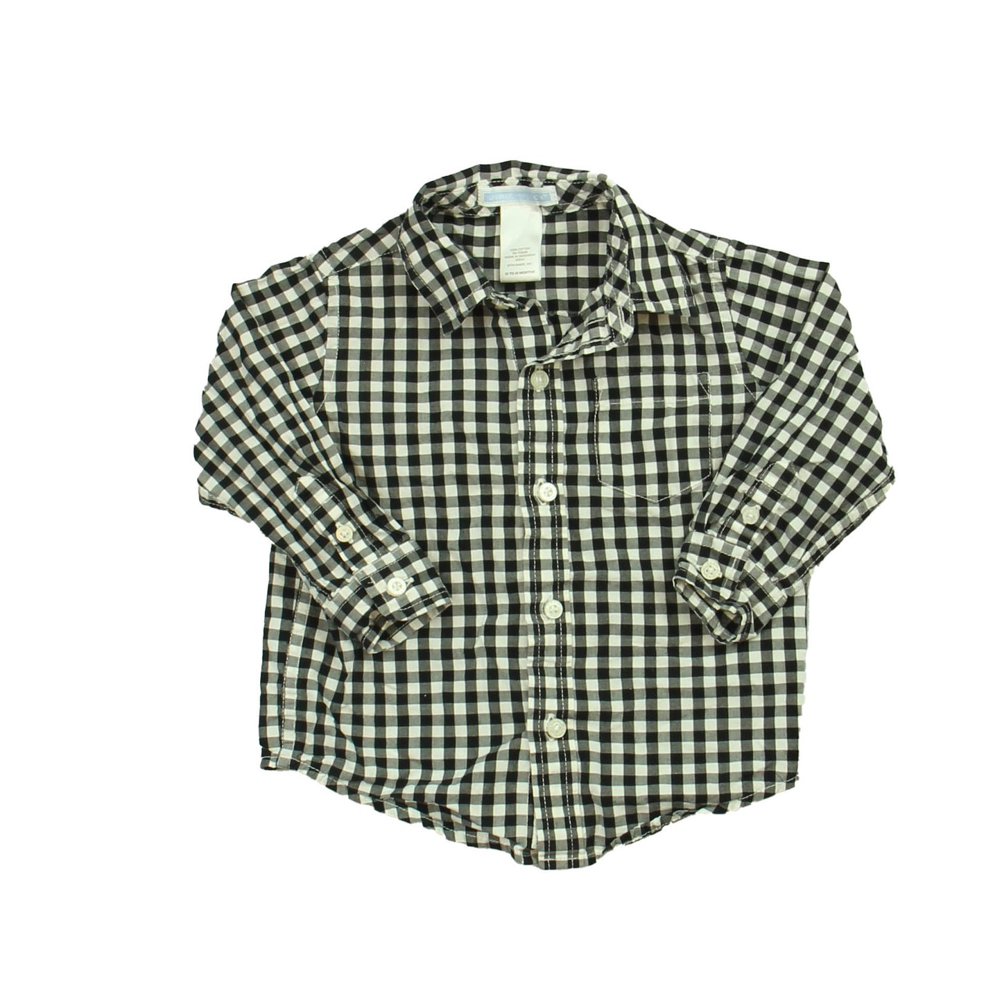 Janie and Jack Boys Black | White | Check Button Down Long Sleeve Size: 12-18 Months Black | White | Check