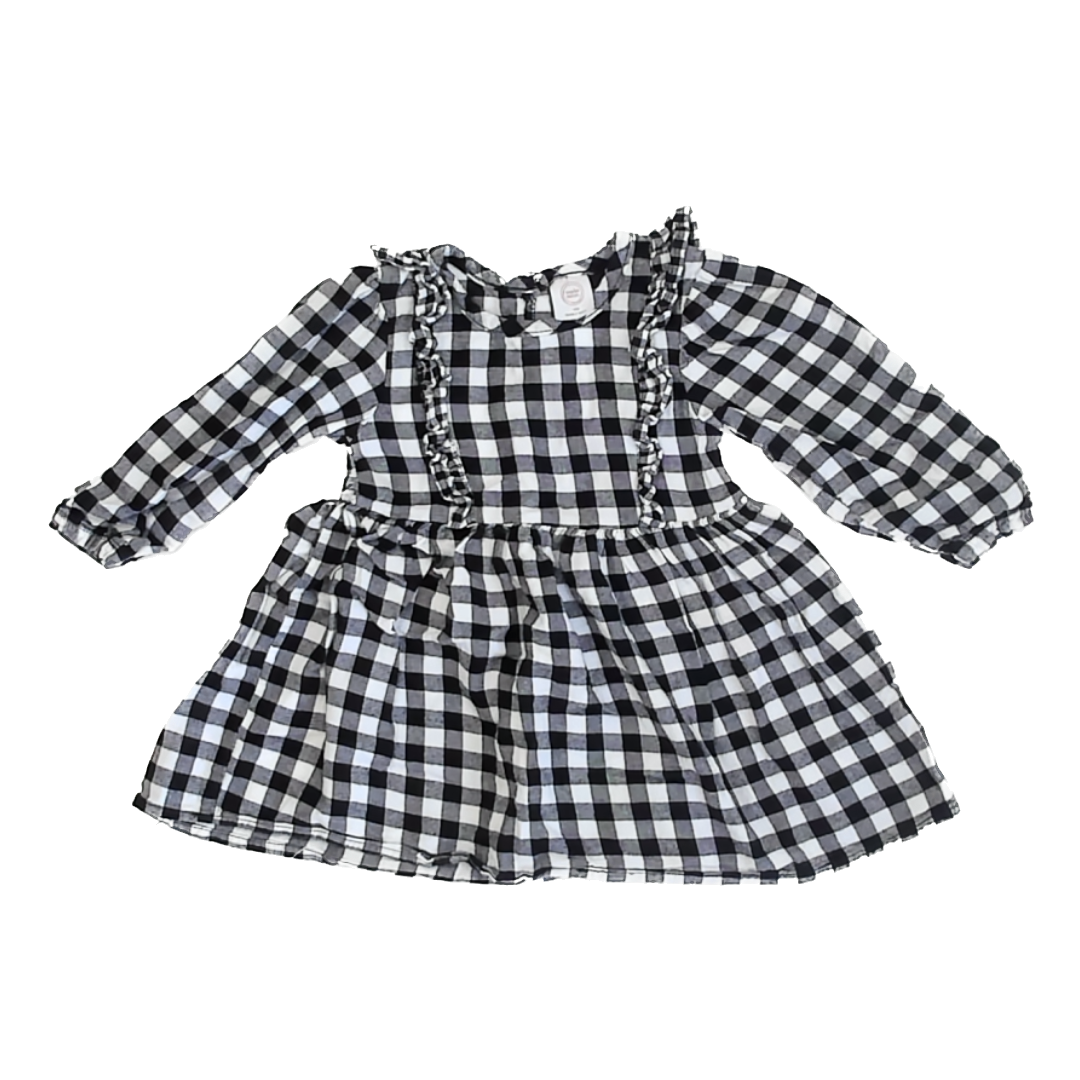 Wonder Nation Girls Black & White Gingham Dress Size: 18 Months Black & White Gingham