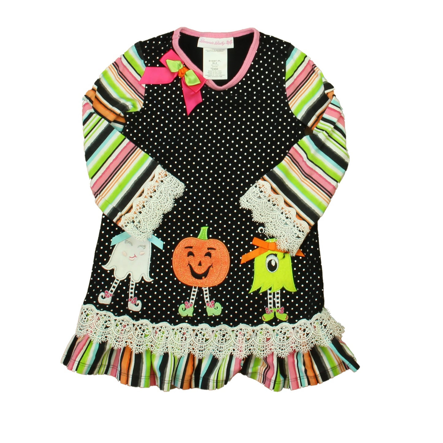 Bonnie Baby Girls Black | White | Orange Pumpkins Dress Size: 24 Months Black | White | Orange Pumpkins