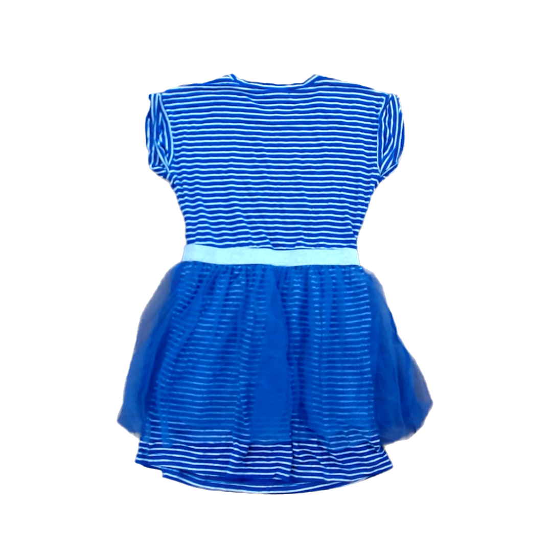 Rockets Of Awesome Girls Blue and White Stripes | Tulle Skirt Top Layer Dress Size: 6 - 7 Years Blue and White Stripes | Tulle Skirt Top Layer