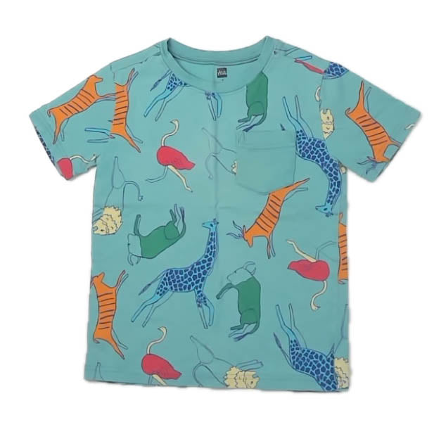 Tea Collection Boys Blue Animals T-Shirt Size: 7 Years Blue Animals