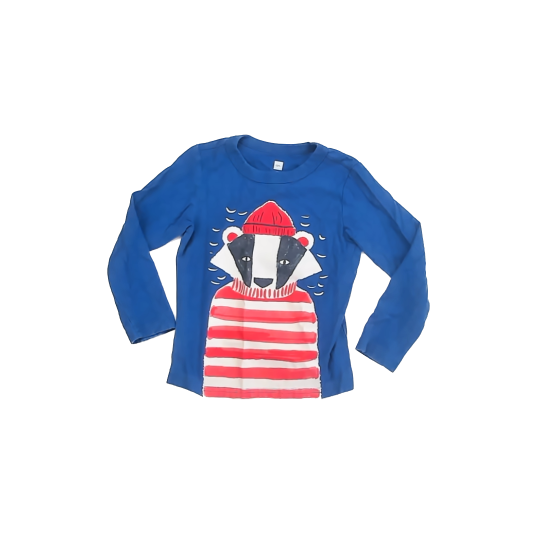 Tea Collection Boys Blue Badger Long Sleeve T-Shirt Size: 4T Blue Badger