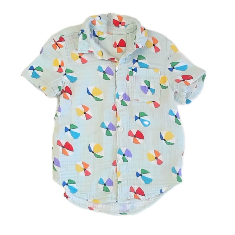 Primary.com Boys Blue Beach Balls Button Down Short Sleeve Size: 5T Blue Beach Balls