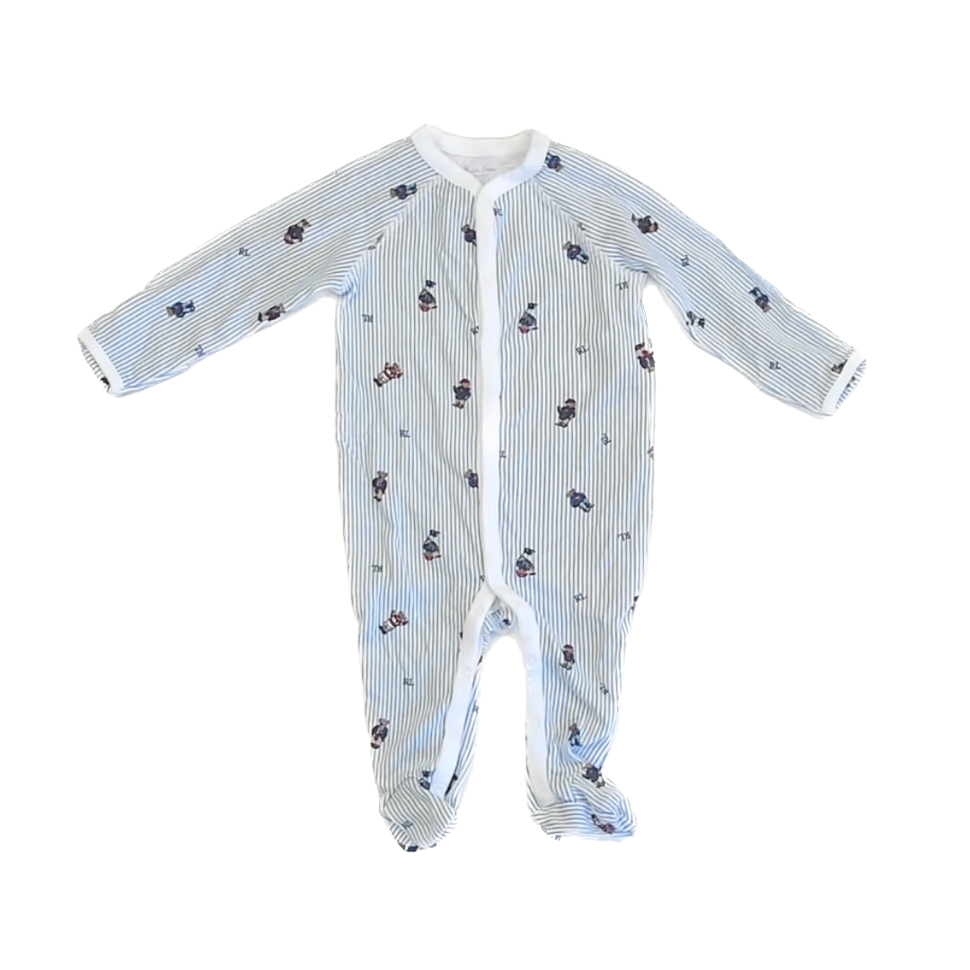 Ralph Lauren Boys Blue Bears 1-piece footed Pajamas Size: 6 Months Blue Bears
