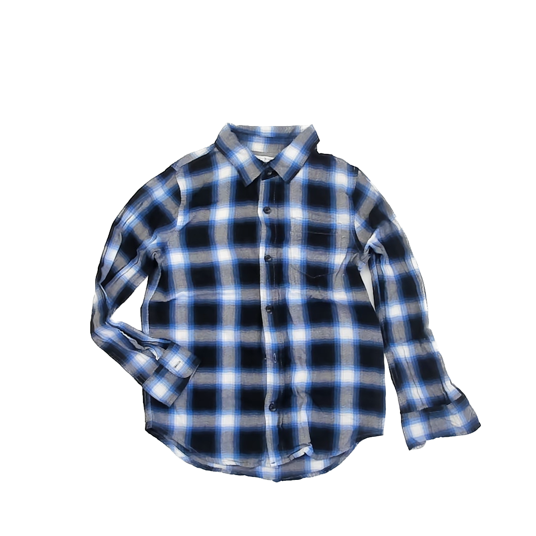 Rockets Of Awesome Boys Blue & Black Plaid Button Down Long Sleeve Size: 8 Years Blue & Black Plaid