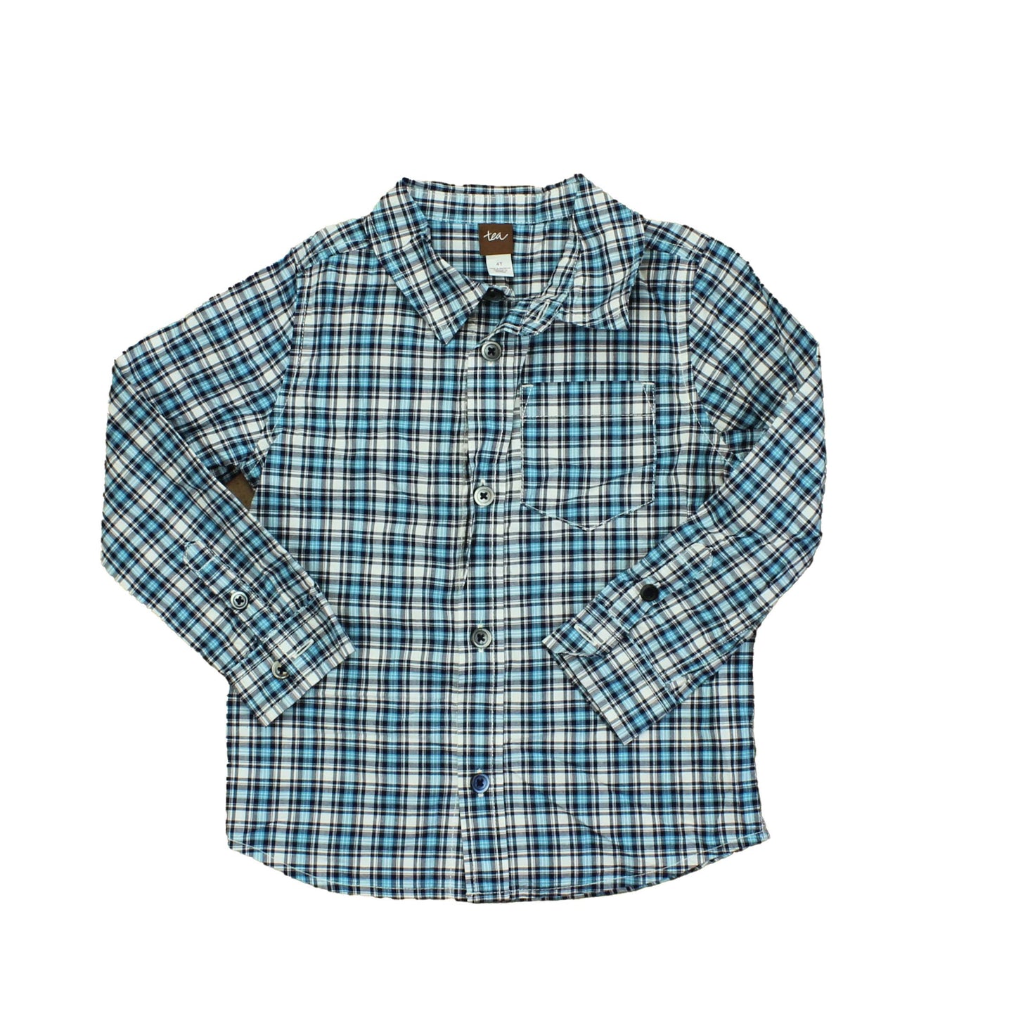 Tea Boys Blue | Black Plaid Button Down Long Sleeve Size: 4T Blue | Black Plaid