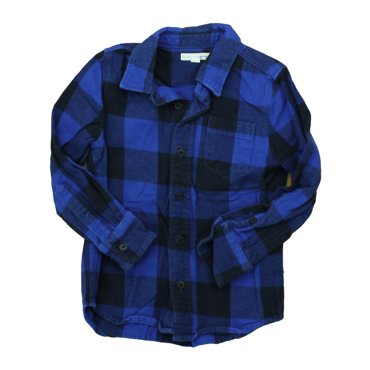 Rockets Of Awesome Boys Blue | Black Button Down Long Sleeve Size: 4-5T Blue | Black