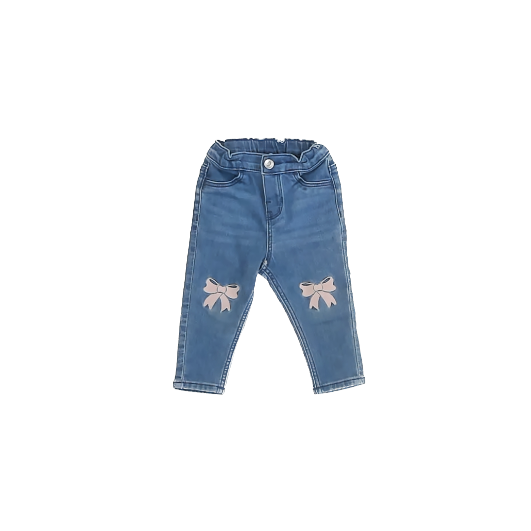 H&M Girls Blue Bows Jeans Size: 9 Months Blue Bows